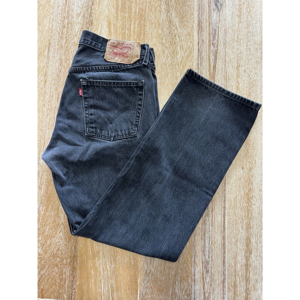 Levis 501 Original Fit Jeans Mens 33x30 Faded Black Denim Straight Button Fly